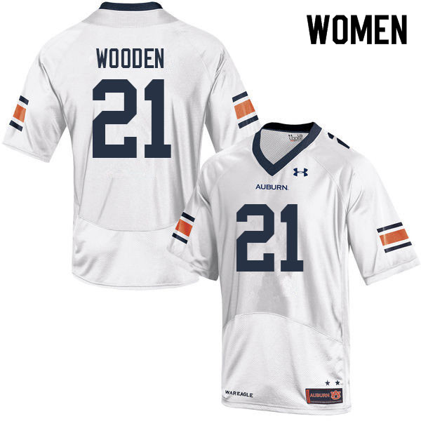 Women #21 Caleb Wooden Auburn Tigers College Football Jerseys Sale-White